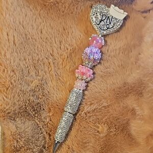 Glittery Silver and Pink Beaded Pen